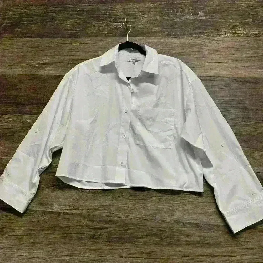 Madewell Straight Hem Women’s White Button-Up Cropped Shirt - Picture 6 of 9